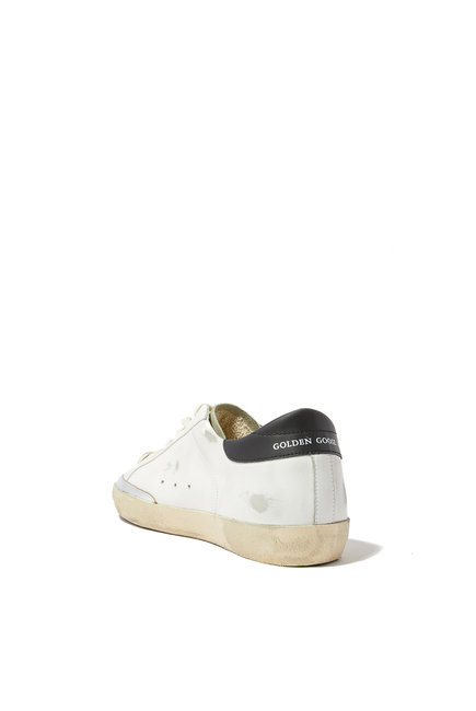 Leather Super-Star Sneakers with Perforated Star and Contrast Heel Tab